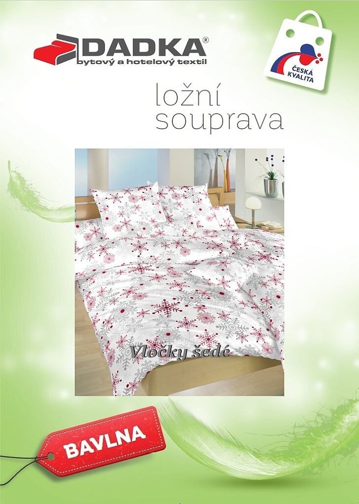 Povlečení flanel Vločky šedé 140x200, 70x90 cm