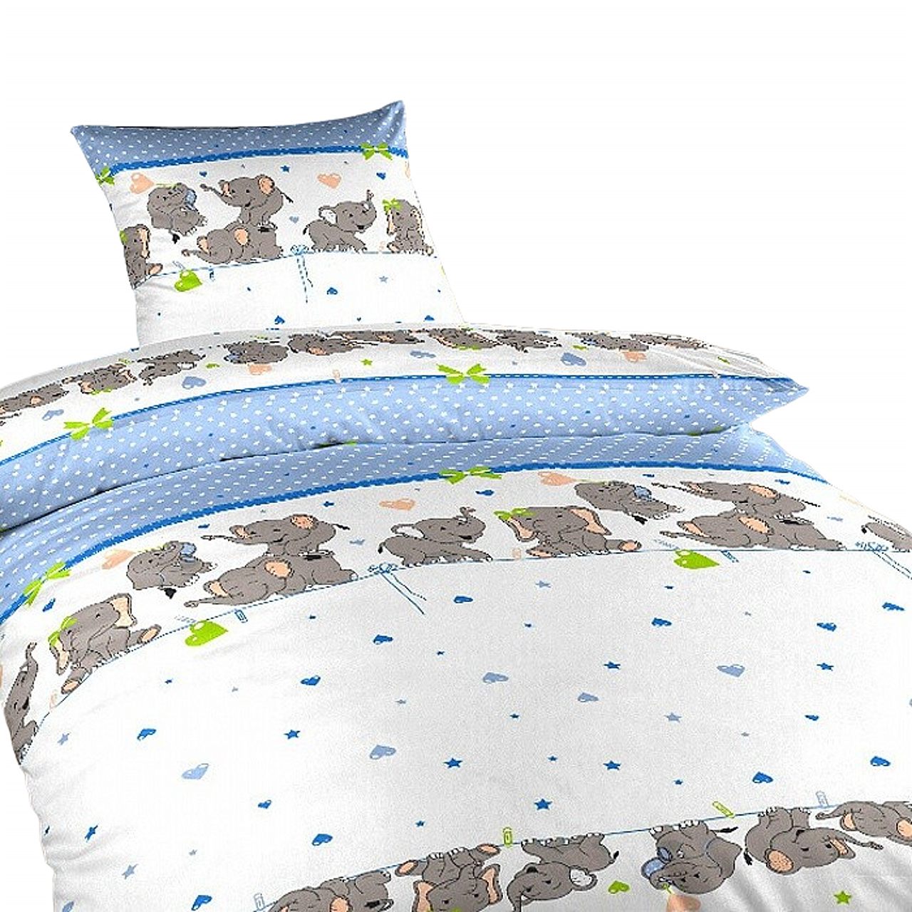 Povlečení krep do postýlky Sloni denim 90x130, 45x60 cm