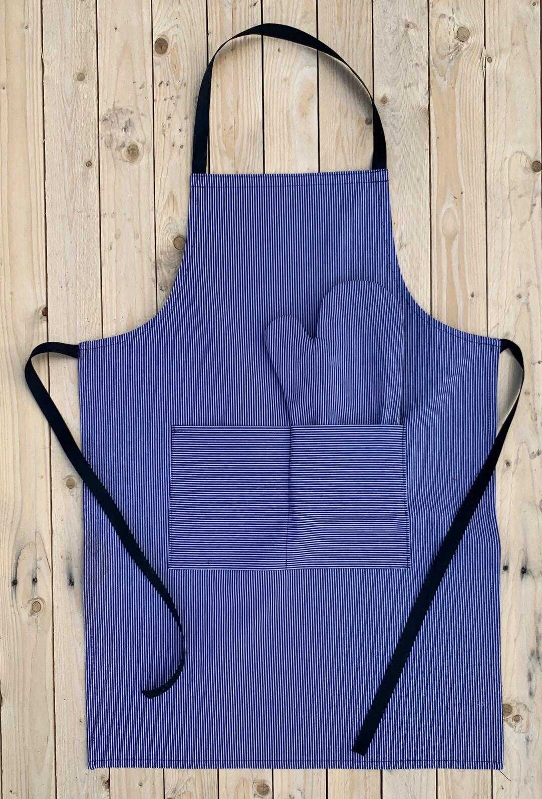 Grilovací set zástěra a chňapka denim