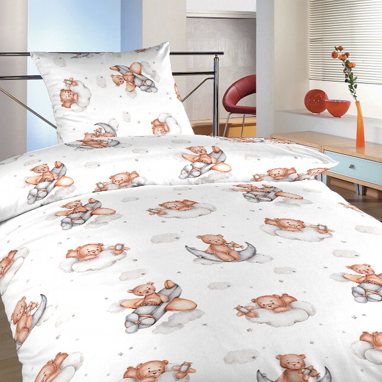 Povlečení bavlna Teddy Bear plane 140x200, 70x90 cm