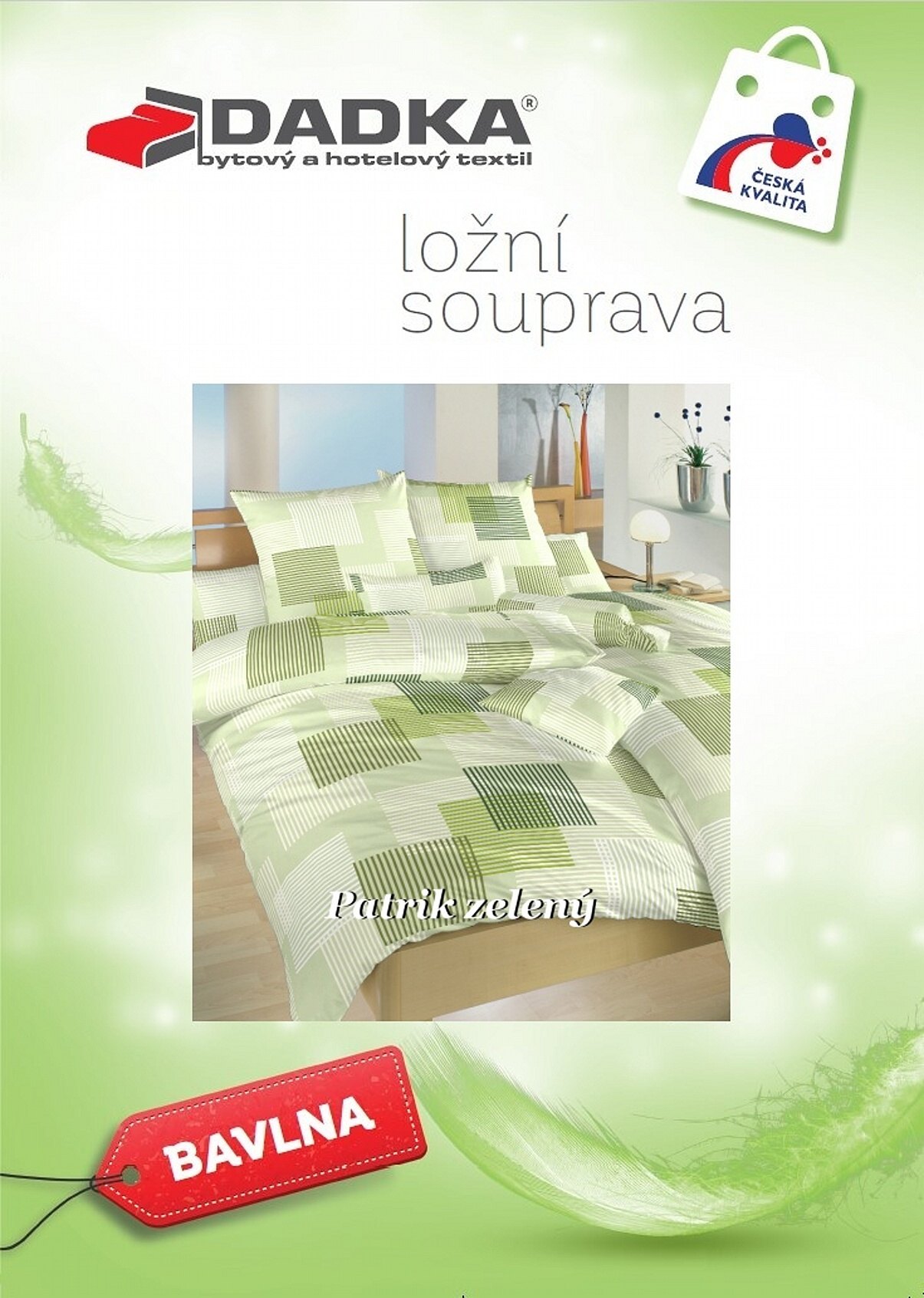 Povlečení bavlna Patrik zelený 140x200, 70x90 cm