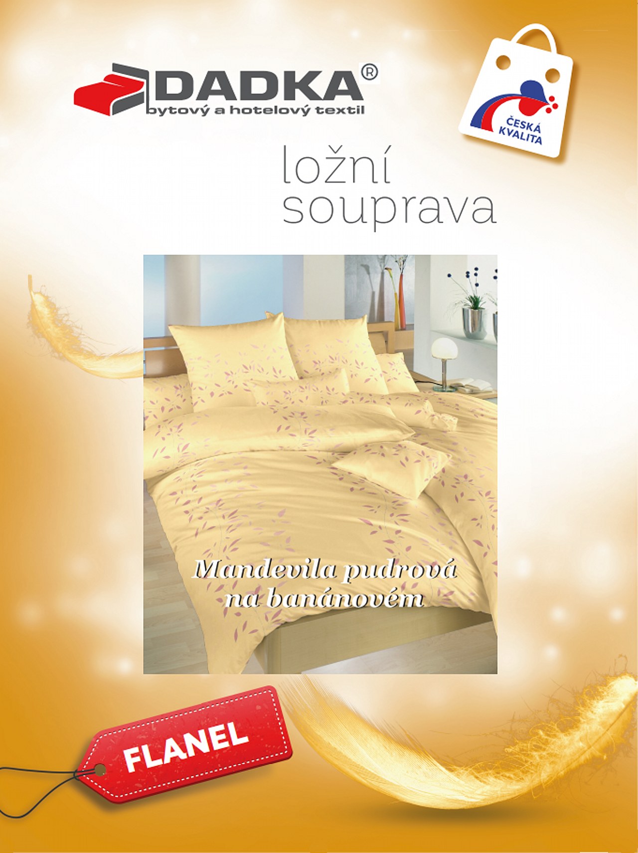 Povlečení flanel Mandevila pudrová na banánovém 140x200, 70x90 cm