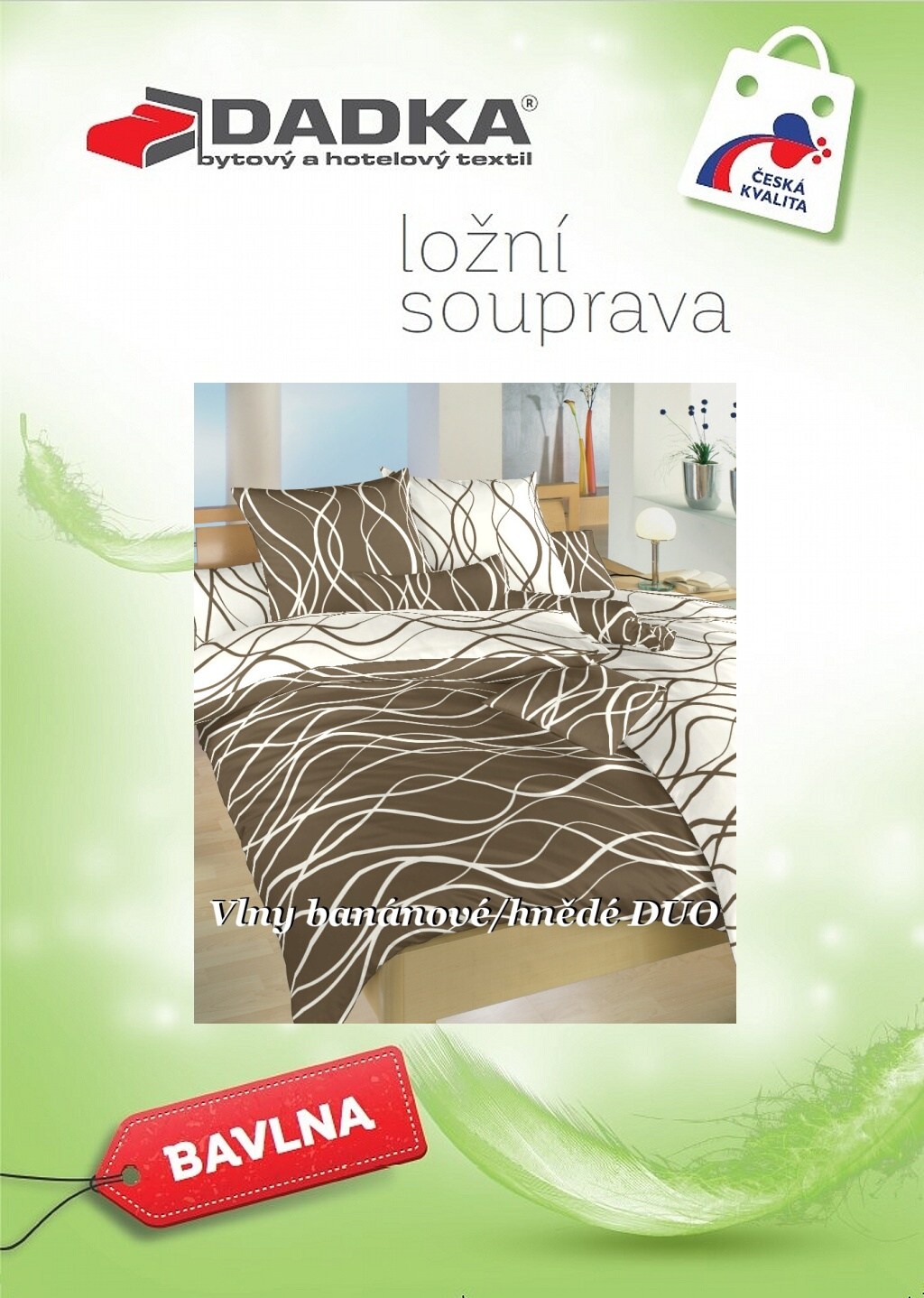 Povlečení bavlna Vlny banánové/hnědé DUO 140x200, 70x90 cm