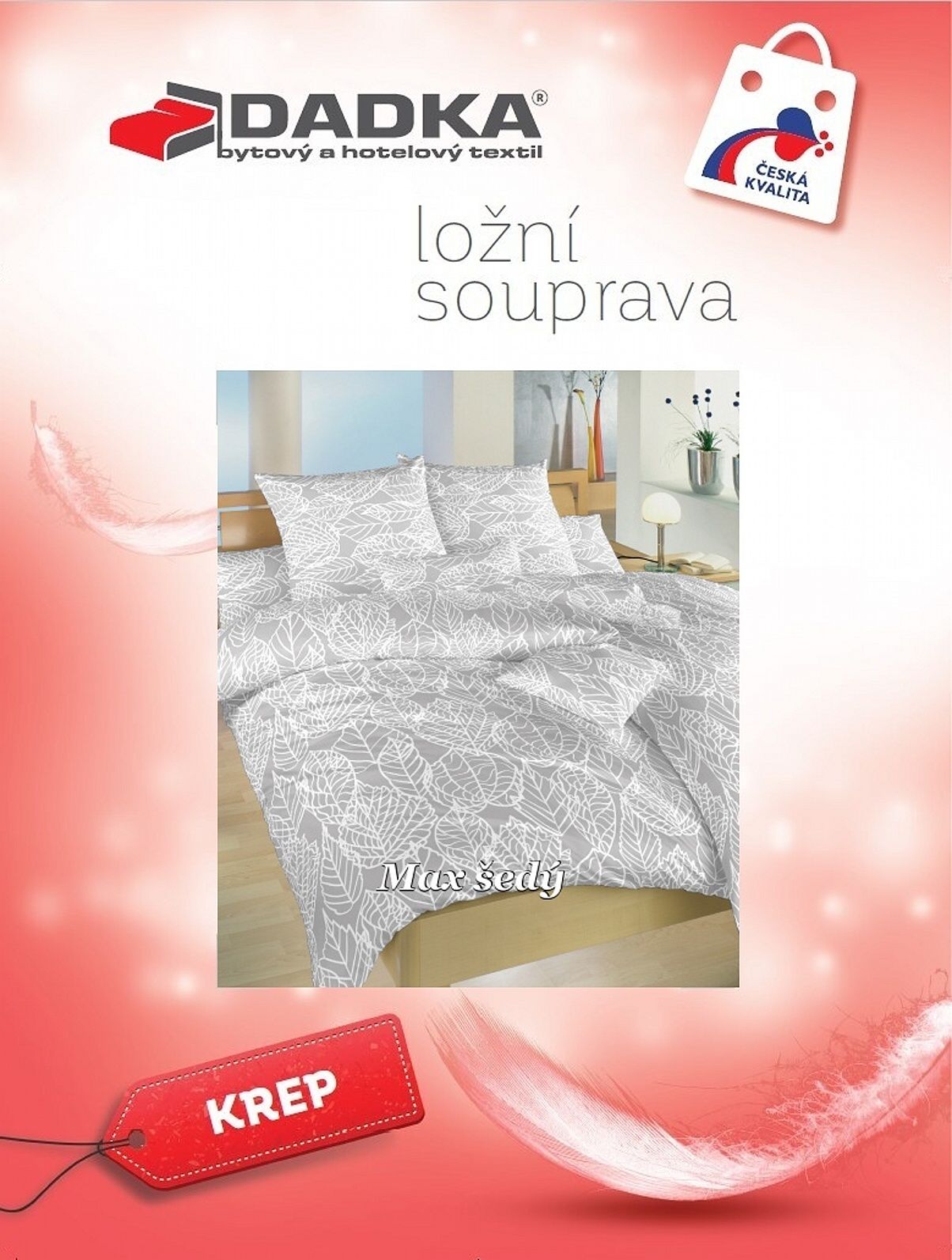 Povlečení krep Max šedý 240x220, 2x70x90 cm