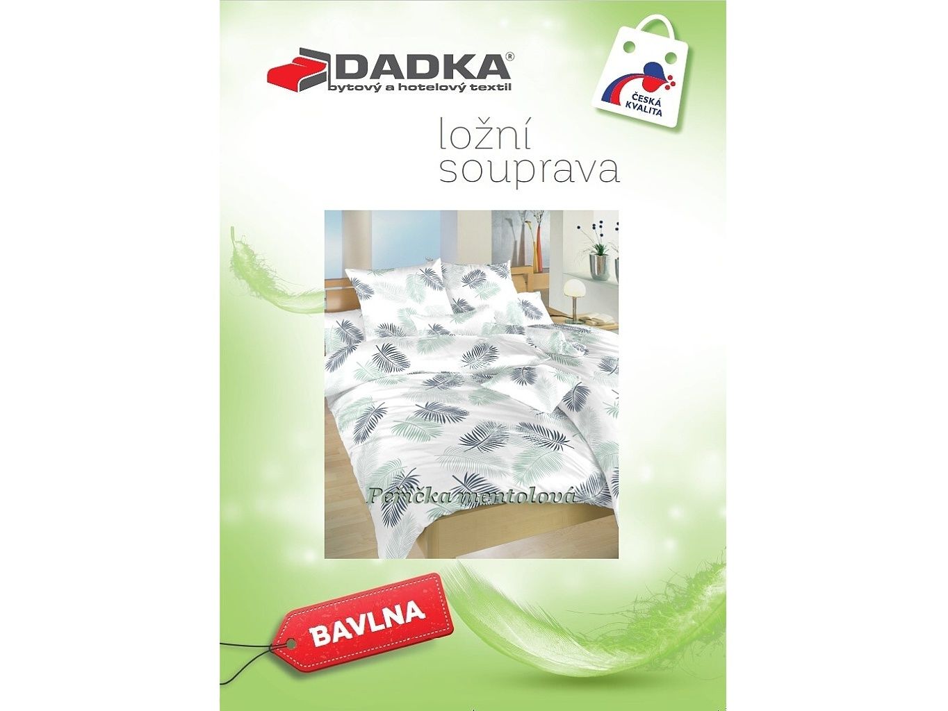 Povlečení bavlna Peříčka mentolová 140x200, 70x90 cm