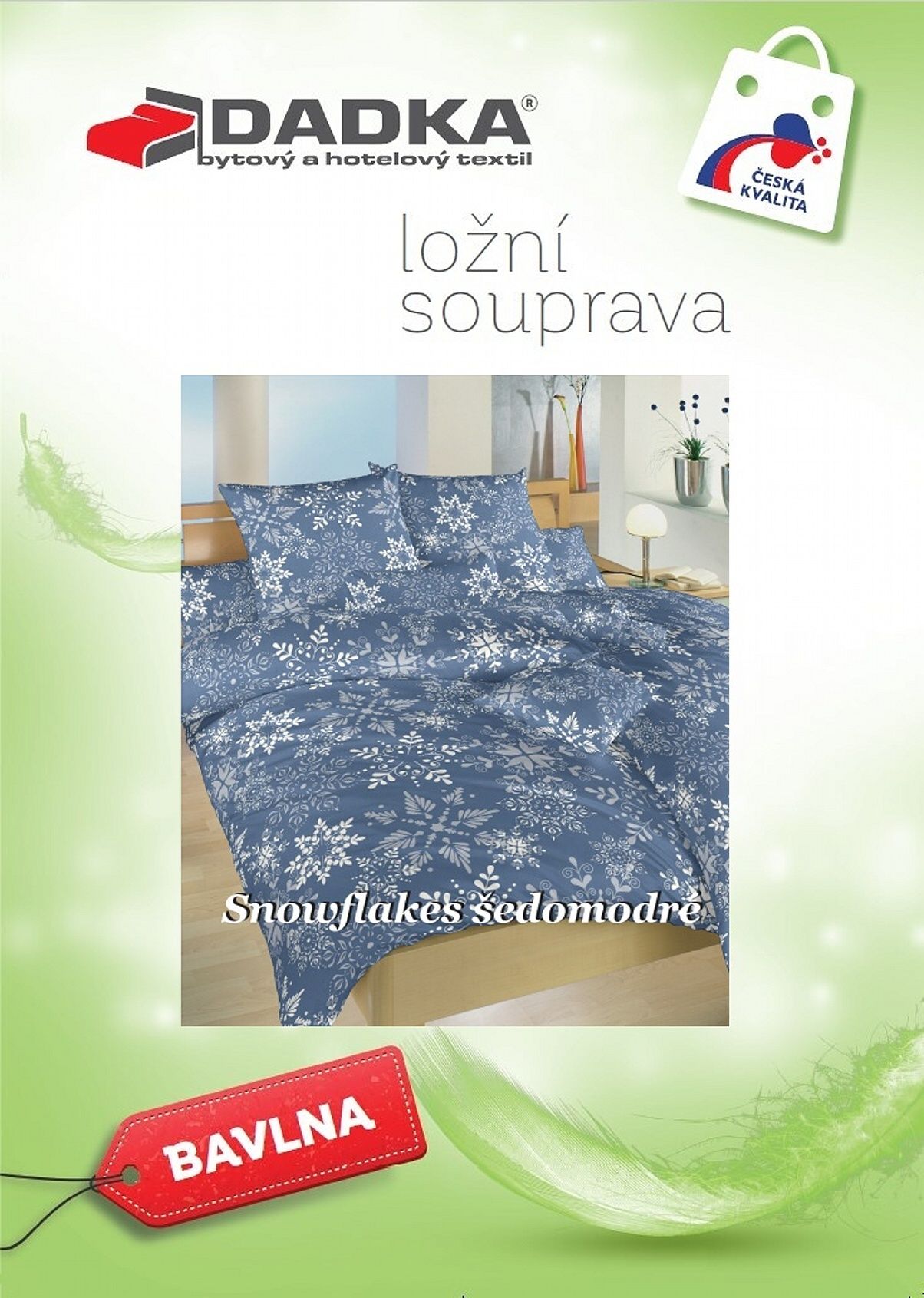 Povlečení krep Snowflakes šedomodré 140x200, 70x90 cm