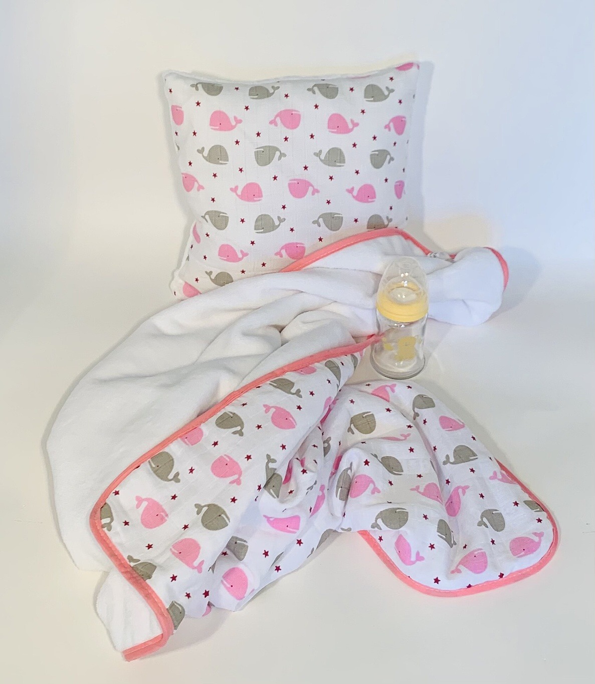 Dětská sada pro batolata Velryba růžová 35x35, 90x100 cm