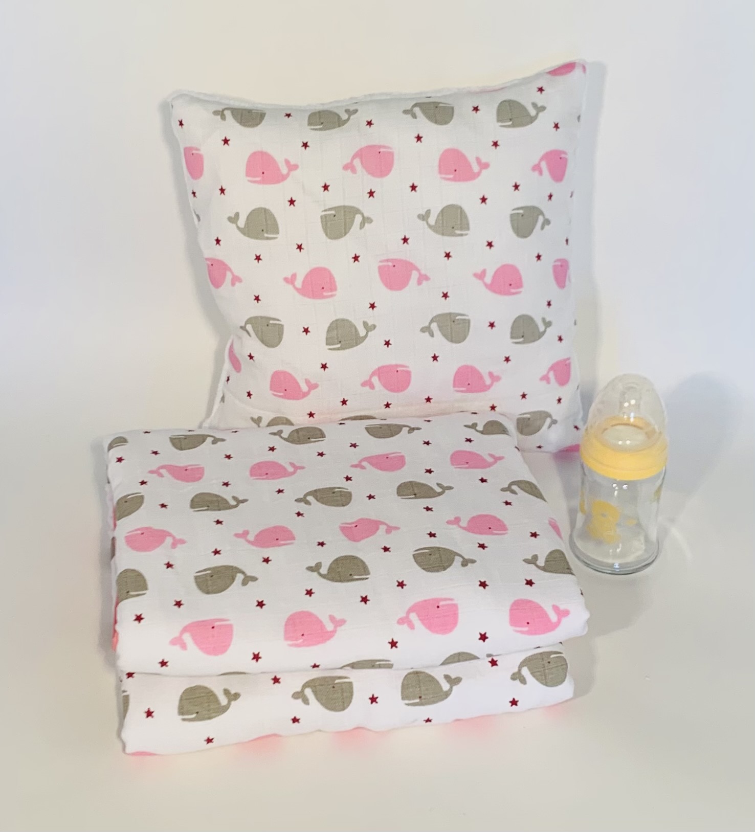 Dětská sada pro batolata Velryba růžová 35x35, 90x100 cm