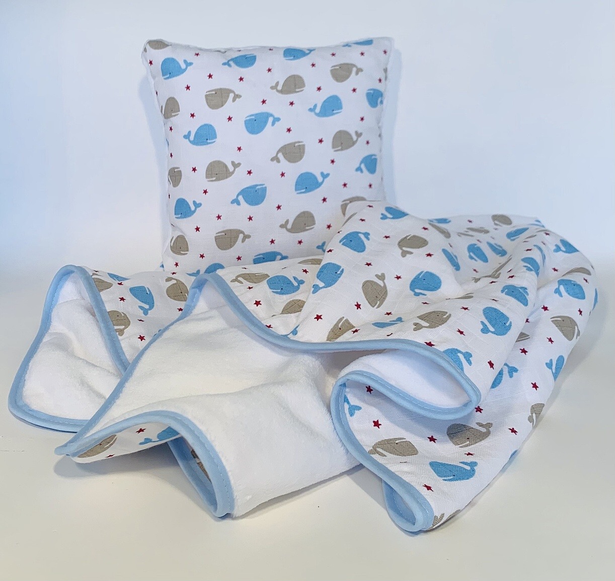 Dětská sada pro batolata Velryba modrá 35x35, 90x100 cm