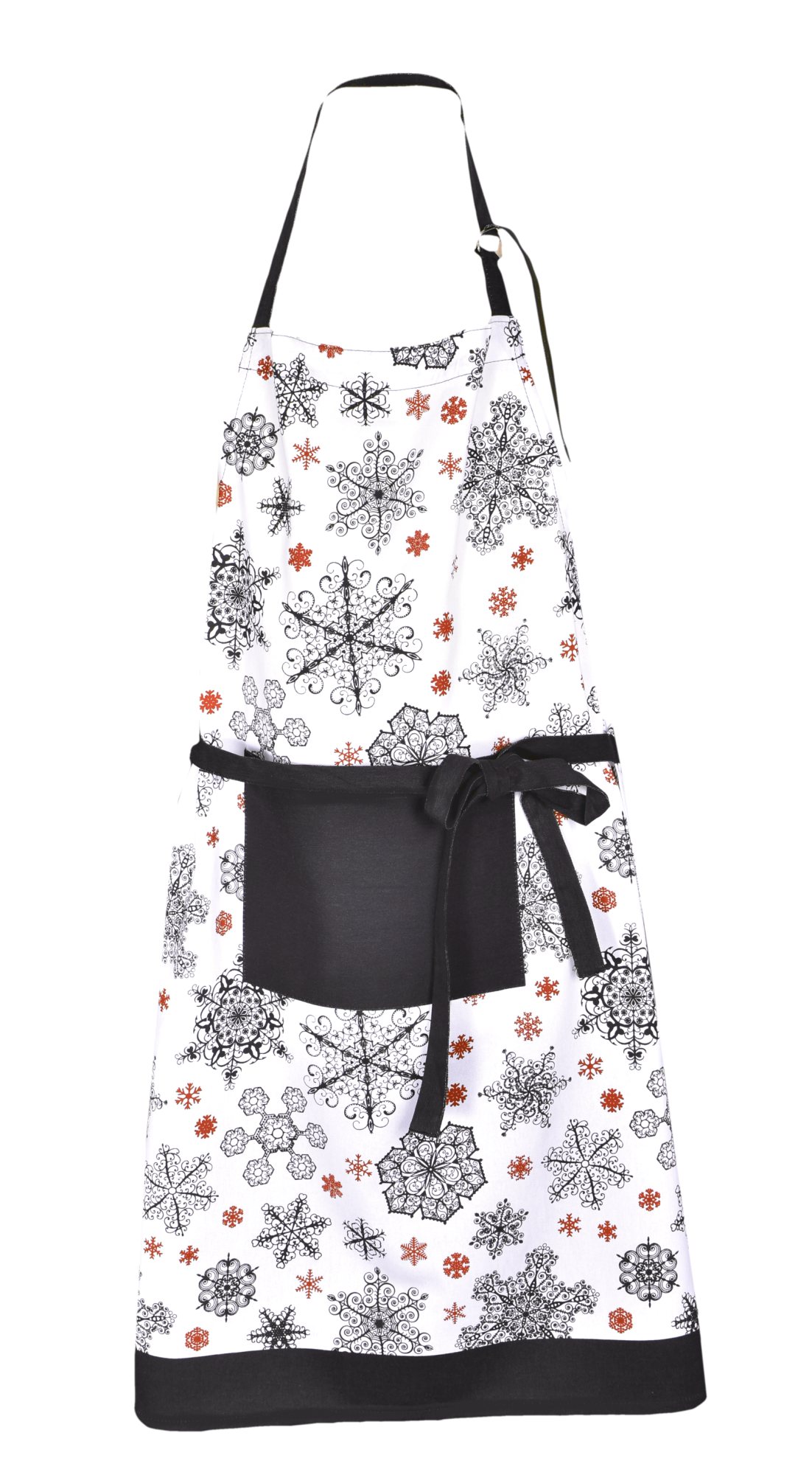 Kuchyňská vánoční zástěra Černé a červené vločky 1167 70x90 cm