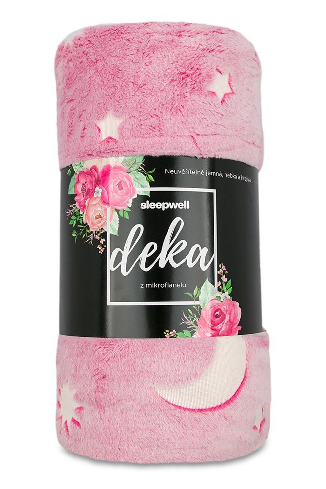 Mikroplyšová svítící deka Hvězdy růžové 150x200 cm