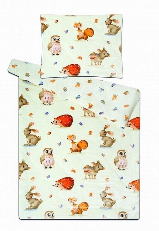 Povlečení mikroflanel do postýlky Zvířátka v lese 90x135, 40x60 cm