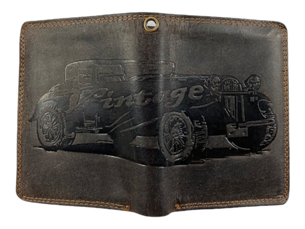 Celokožená peněženka s vintage automobilem - hnědá 4567