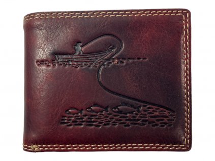 Kožená peněženka s motivem rybáře - červená 8144