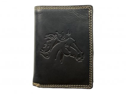 Luxusní kožená peněženka s koněm - černá 2459