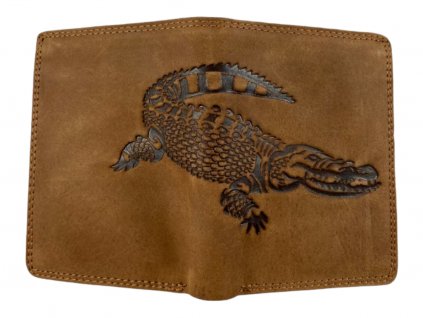 Kožená peněženka s krokodýlem - hnědá CROC1