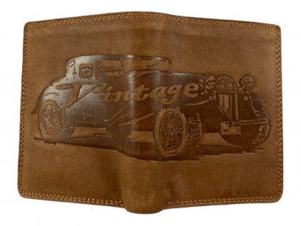 Celokožená peněženka s vintage automobilem - hnědá 4568