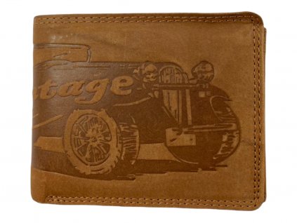 Celokožená peněženka s vintage automobilem - hnědá 4567/3