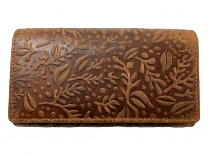 Dámská kožená peněženka květiny - hnědá 732