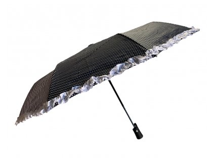 Dámský skládací deštník s puntíky - černá 1112