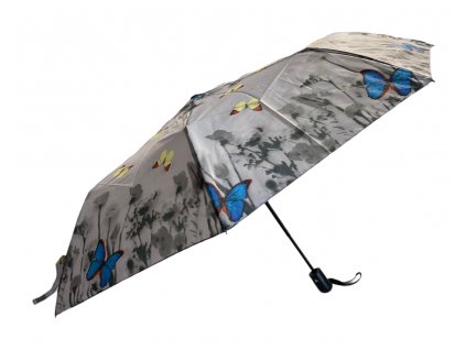 Skládací deštník s motýly - šedá 1114