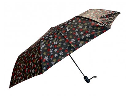 Skládací deštník s květinami - černá 1114