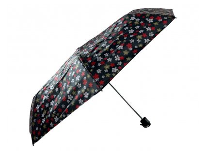 Skladácí deštník s motivem květin - černá 1124