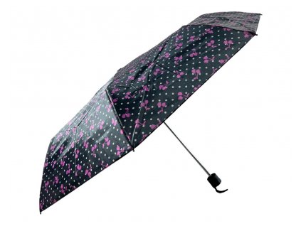 Skladácí deštník s motivem třešní - černá 1124