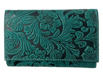 Dámská kožená peněženka s květinami - zelená 4413