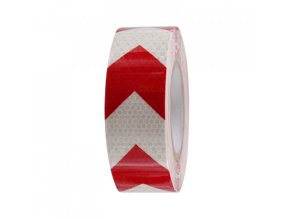 Reflexní páska, samolepící, bílá + červené šipky, šířka 2,5 cm, délka 5m