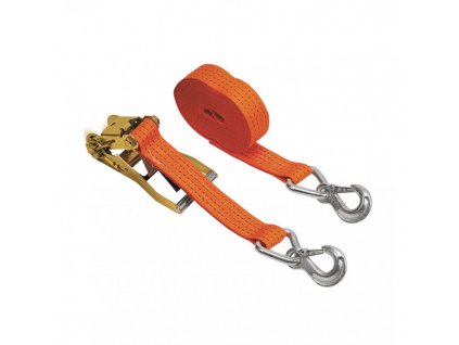 Upínací pás 5t/7,5m s ráčnou ( střední velikost ) oranžový s kovaným hákem