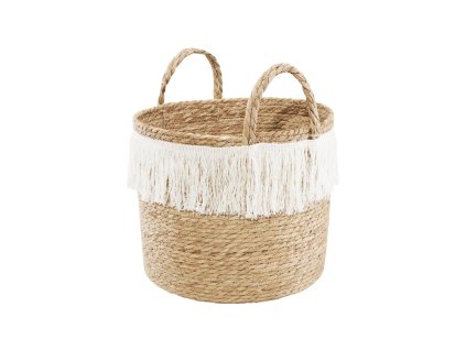 Ambition Boho füles kosár 36x32 cm fehér rojtokkal