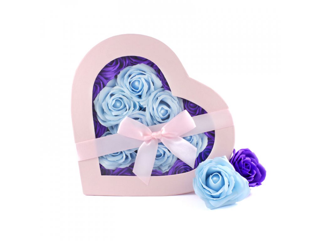 dajf mydlove kvety v darcekovej krabicke srdce velke fialova modra