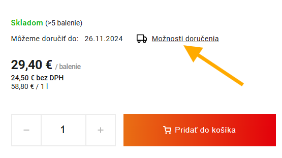 Ako nájsť informáciu o cene doručenia na produktovej stránke 