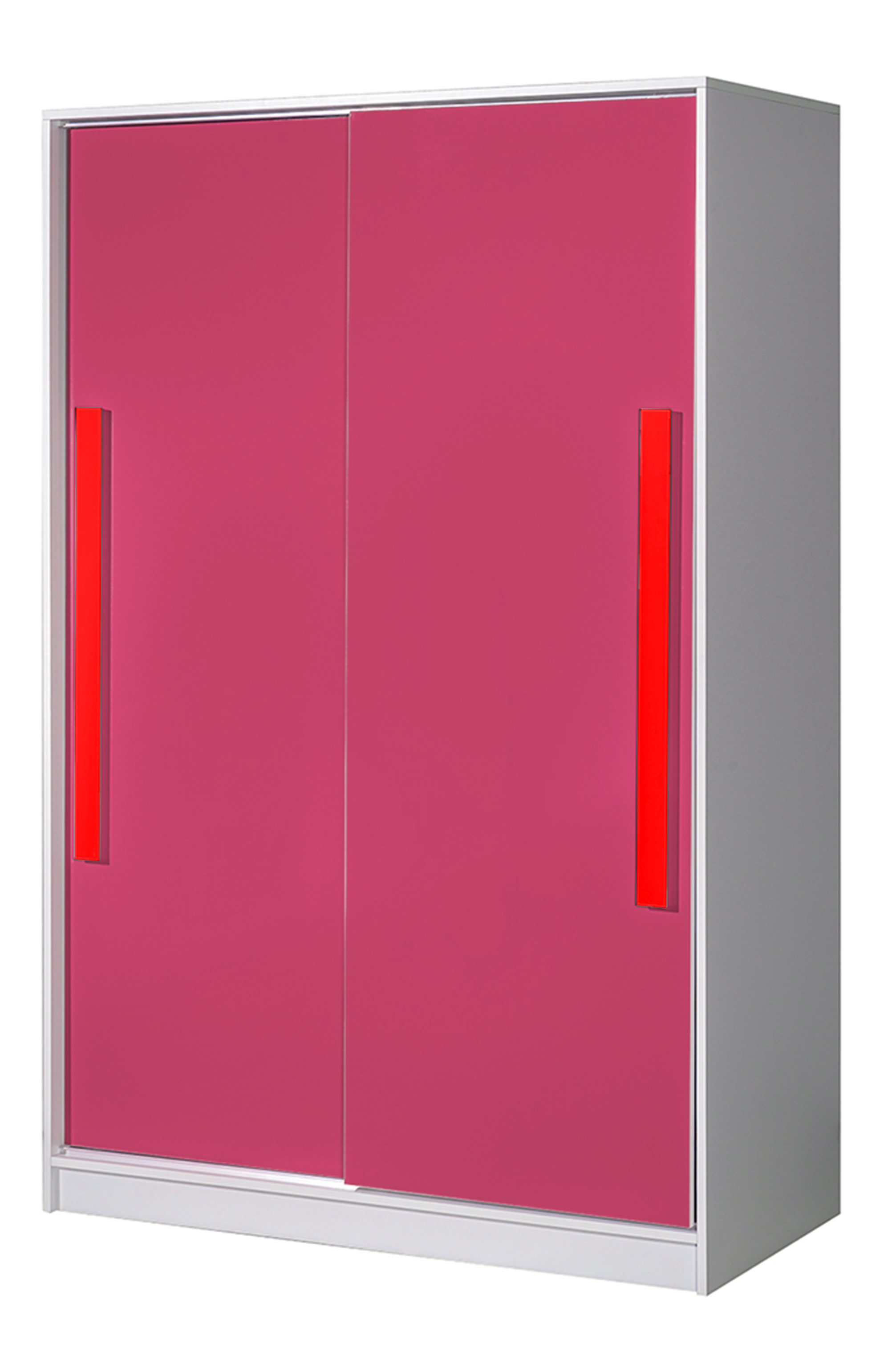 Domel Šatní skříň s posuvnými dveřmi GULIVER 12 Domel 120/191/60 barva: bílý mat/růžový lesk/červené úchyty