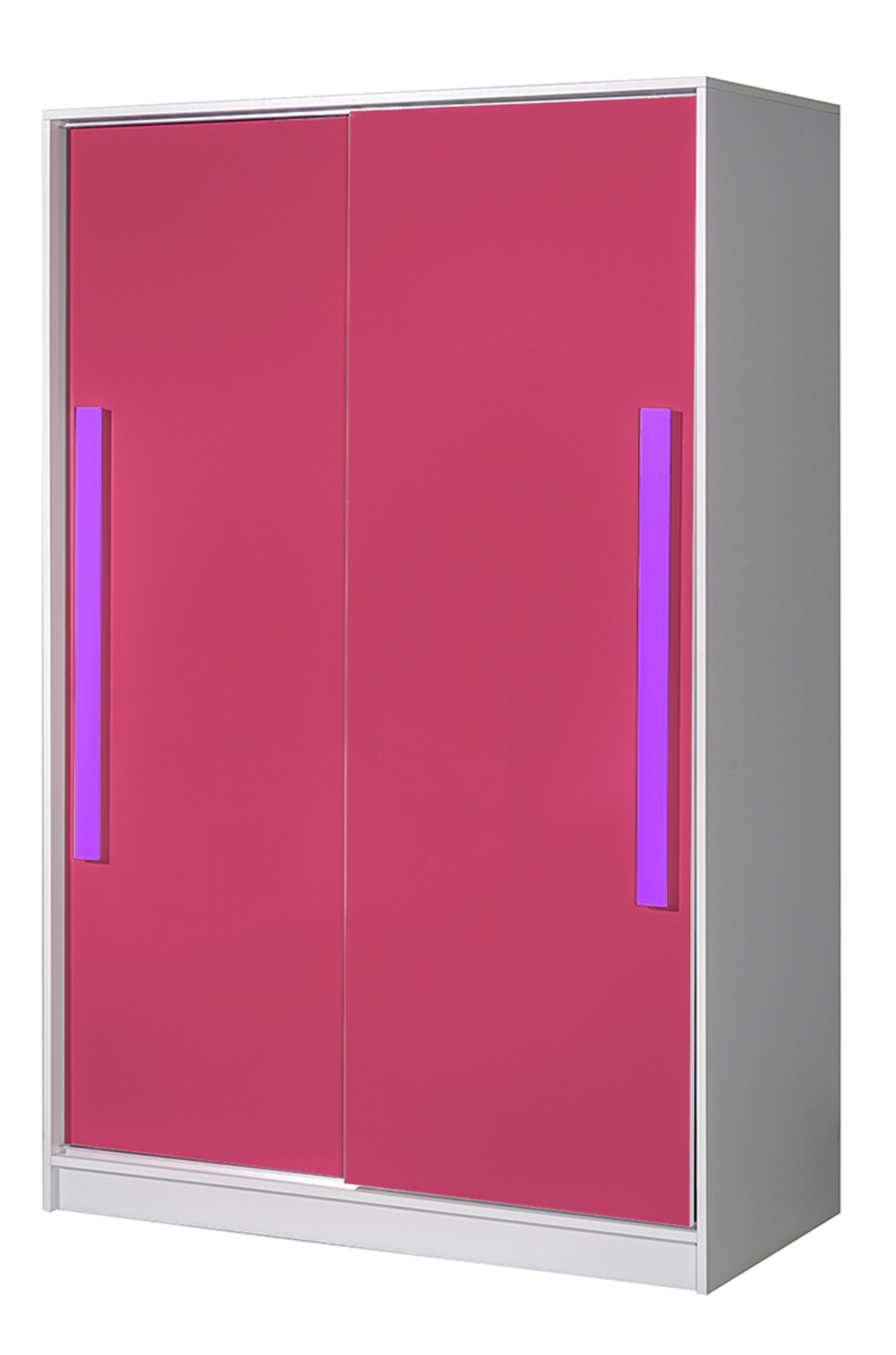 Domel Šatní skříň s posuvnými dveřmi GULIVER 12 Domel 120/191/60 barva: bílý mat/růžový lesk/fialové úchyty