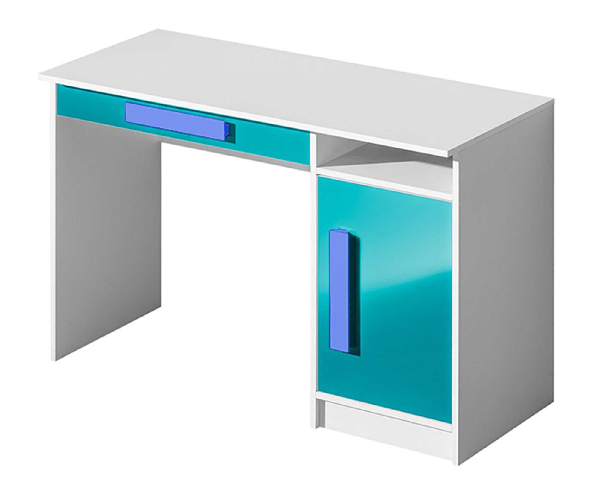 Domel Psací stůl GULIVER 9 Domel 120/80/50 barva: bílý mat/tyrkys lesk/modré úchyty