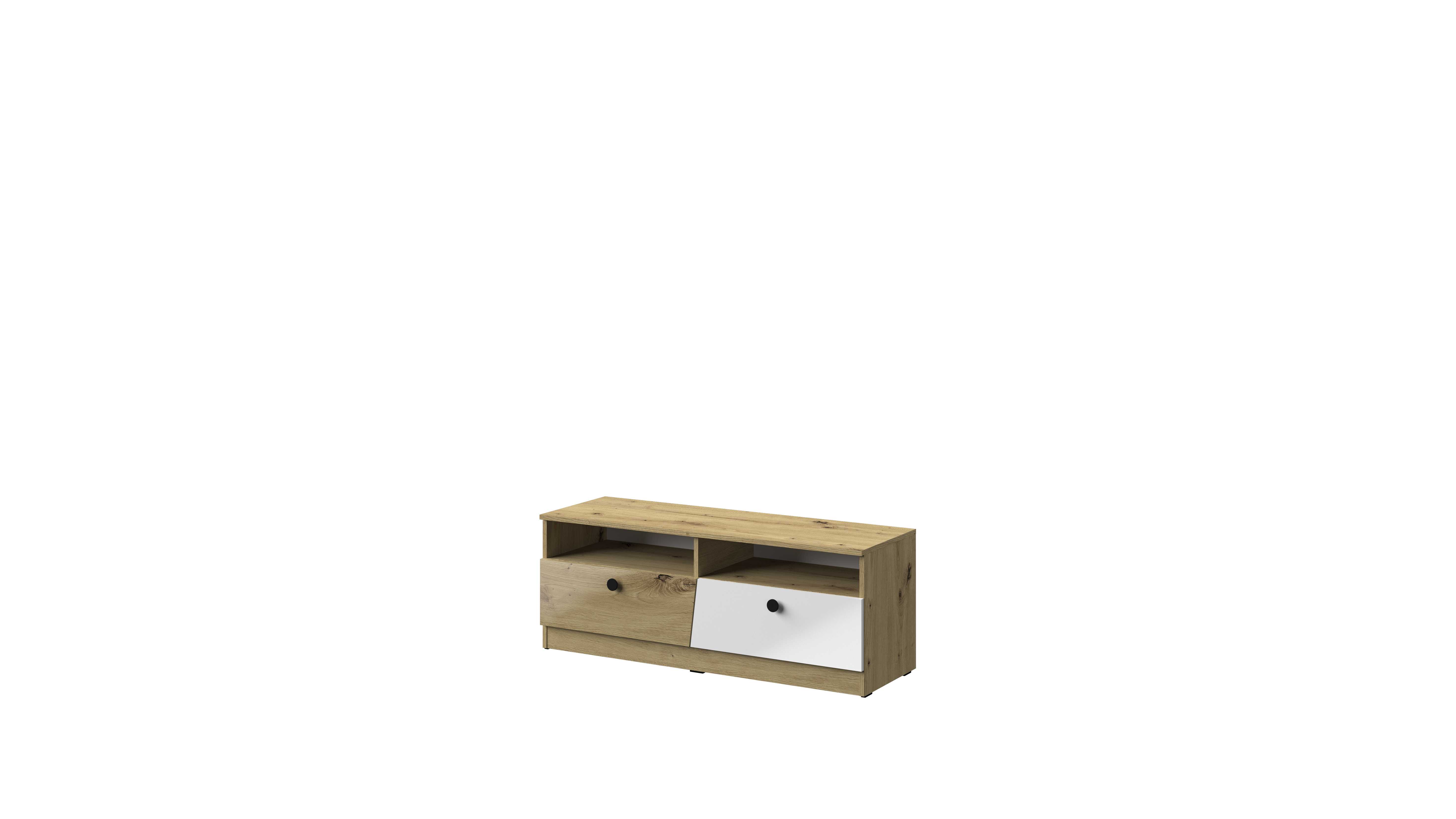 Domel Televizní stolek NERO 8 Domel 120/45/40 barva: dub artisan/černý mat/bílý mat