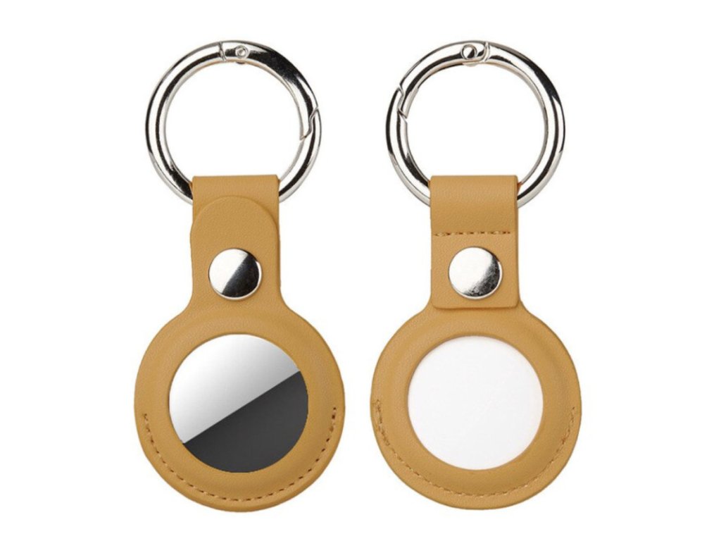 pouzdro pro apple airtag z veganske kuze na klice nebo batoh bezova