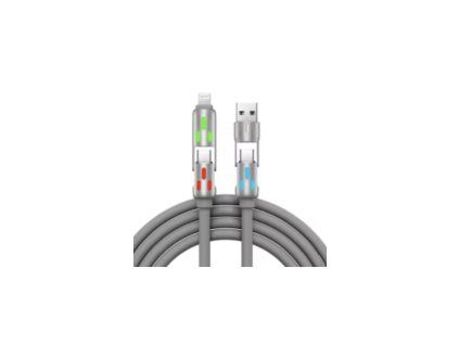60523 odolny led multifunkcni 91cm kabel 4 v 1 usb usb c lightning sedy
