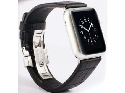 Elegantní řemínek krokodýlí kůže na Apple Watch - Black (Velikost 38 / 40 mm)