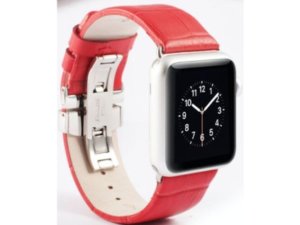 Elegantní řemínek krokodýlí kůže na Apple Watch - Red (Velikost 38 / 40 mm)