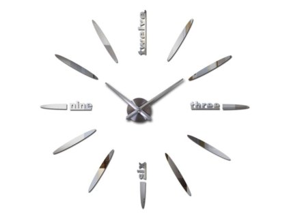 nalepovaci 3d nastenne analogove hodiny slova stribrne