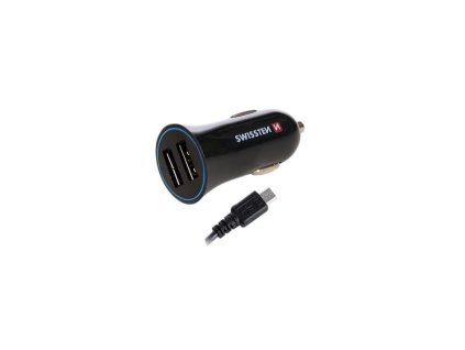 nabijecka do auta swissten 2x usb kabel 24a cerna