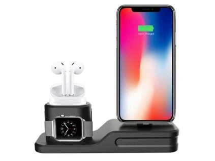 3 v 1 stojanek daite pro apple iphone watch airpods cerny