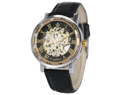 luxusni hodinky automaticke orkina s pruhlednym cifernikem a rimskymi cislicemi cerny reminek