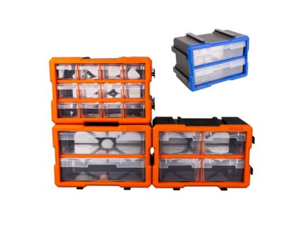 sestava modrych plastovych organizeru 3 ks