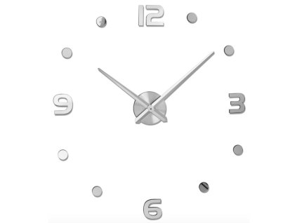 velke nalepovaci 3d nastenne analogove hodiny 4 cisla a body stribrne