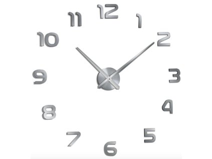 velke nalepovaci 3d nastenne analogove hodiny vsechna cisla stribrne
