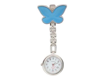kovove pripinaci kapesni hodinky se motylkem nejen pro zdravotni sestru modra